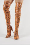 Orange Snake Over The Knee Pointed Toe Boots