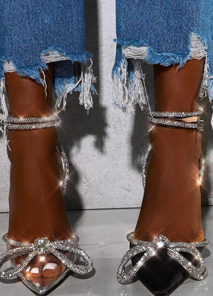 Clear Perspex Wrap Around Diamante Bow High Heel