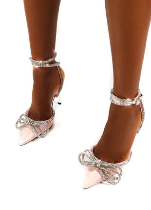 Pink Wrap Around Diamante Bow High Heel