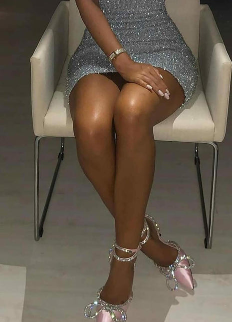 Pink Wrap Around Diamante Bow High Heel