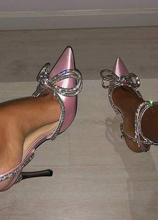 Pink Wrap Around Diamante Bow High Heel