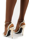 White Pastel Wide Fit Lock Chain Detail Anklet Strap Stiletto Heels