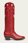 Red Heart Embroidered Pointed Toe Long Western Knee High Block Heel Boot