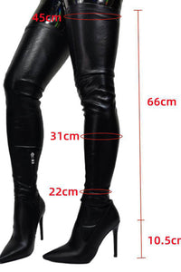 Black Faux Leather Over The Knee Thigh High Stiletto Boots
