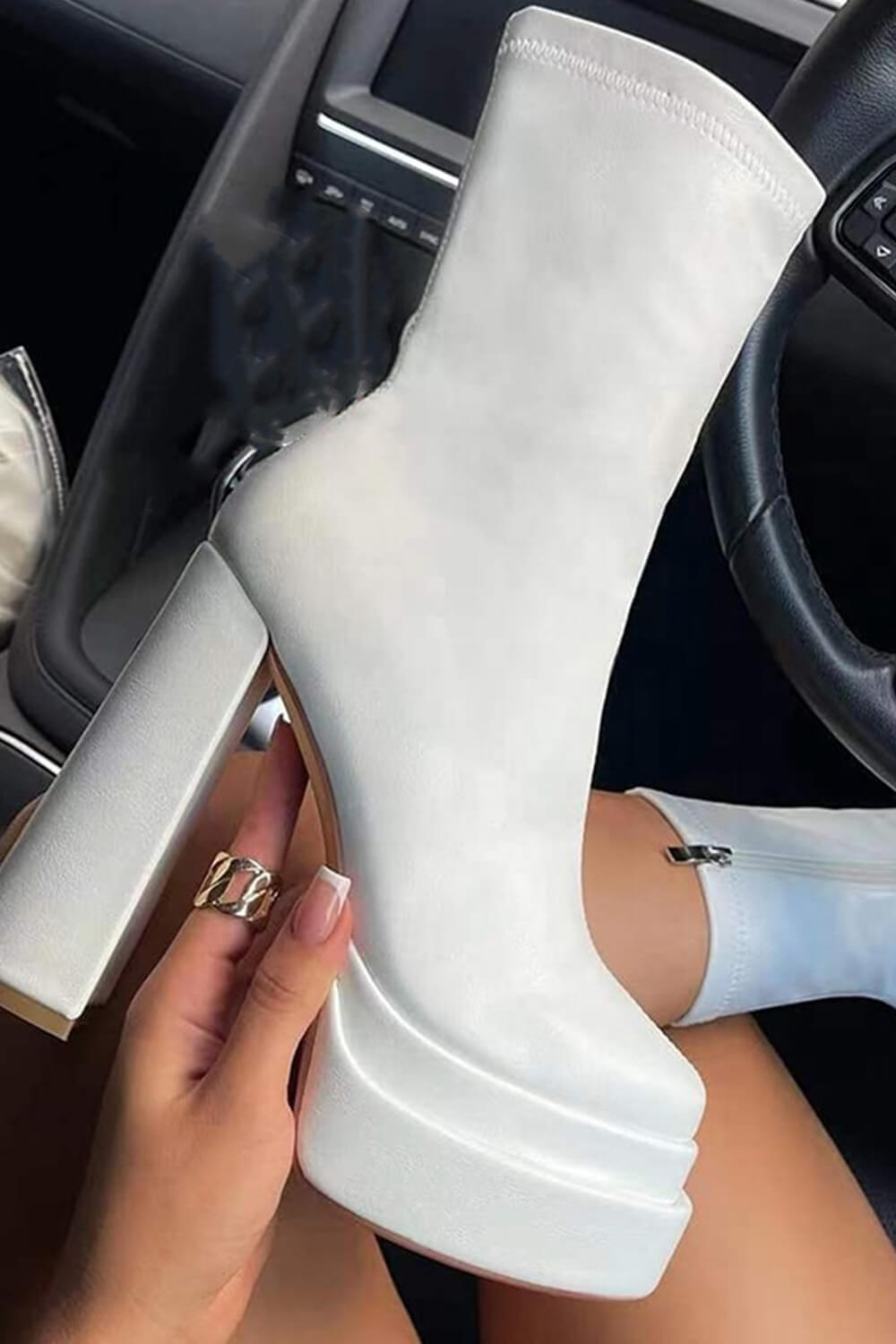Buy Low Heeled Dressy Shoes Fashion Comfort Booties Patent Leather Chunky  Heel Pointed Toe Block Heels Sparkly Evening Party Shoes White Sandal Boots  Elegant 1922170345F | BuyShoes.Shop