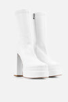 Double Platform Block Heel Ankle Boots - White