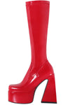 Patent Platform Square Toe Statement Block Heel Knee High Boots - Black/Red