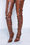 Orangered Snake Print Stiletto Thigh High Boots (2335401017403)