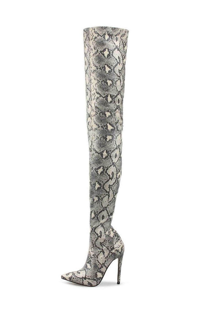 Lightgray Snake Print Stiletto Thigh High Boots (2335400919099)