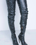Darkgray Snake Print Stiletto Thigh High Boots (2335400886331)