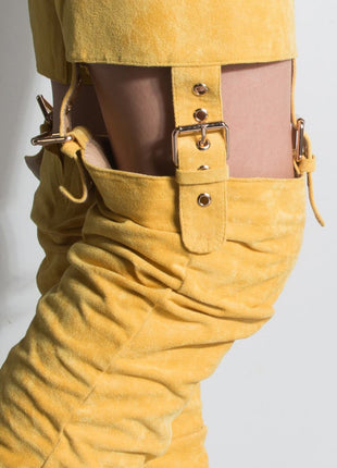 Mustard Suede Belted Thigh High Boots (2335396397115)