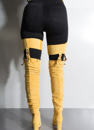 Mustard Suede Belted Thigh High Boots (2335396397115)