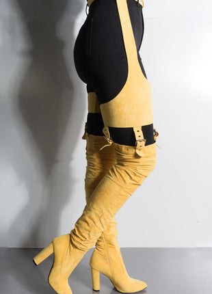 Mustard Suede Belted Thigh High Boots (2335396397115)