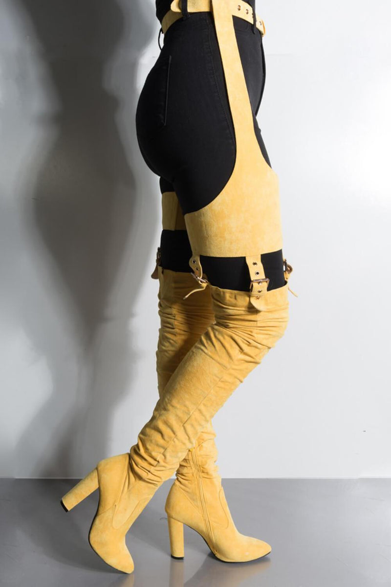 Mustard Suede Belted Thigh High Boots (2335396397115)