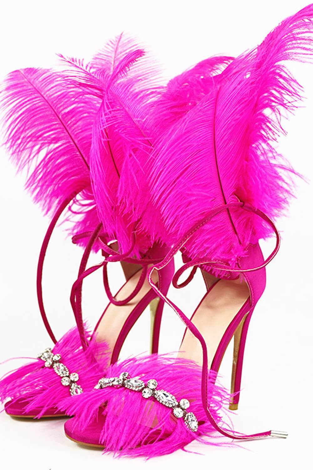 Public Desire Iconic Pink Satin & Pink Feather Detail Square Toe High Heels  | Lyst UK