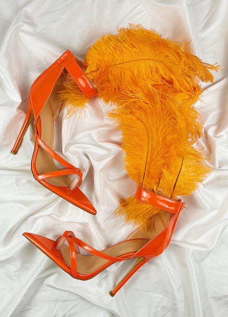 Orange Feather Strappy Stiletto Sandals