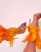Orange Feather Strappy Stiletto Sandals (4095659835451)