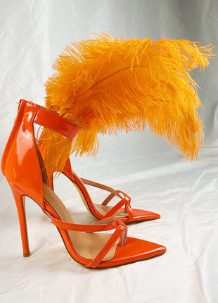 Orange Feather Strappy Stiletto Sandals