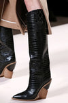 Black Croc Cut-Out Heel Knee High Western Cowboy Boots (4095659933755)