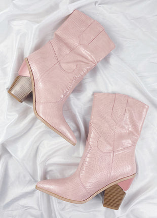 Pink Croc Cut-Out Heel Mid Western Cowboy Boots