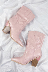 Pink Croc Cut-Out Heel Mid Western Cowboy Boots