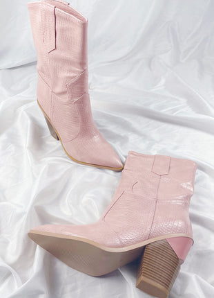Pink Croc Cut-Out Heel Mid Western Cowboy Boots