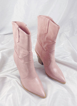 Pink Croc Cut-Out Heel Mid Western Cowboy Boots