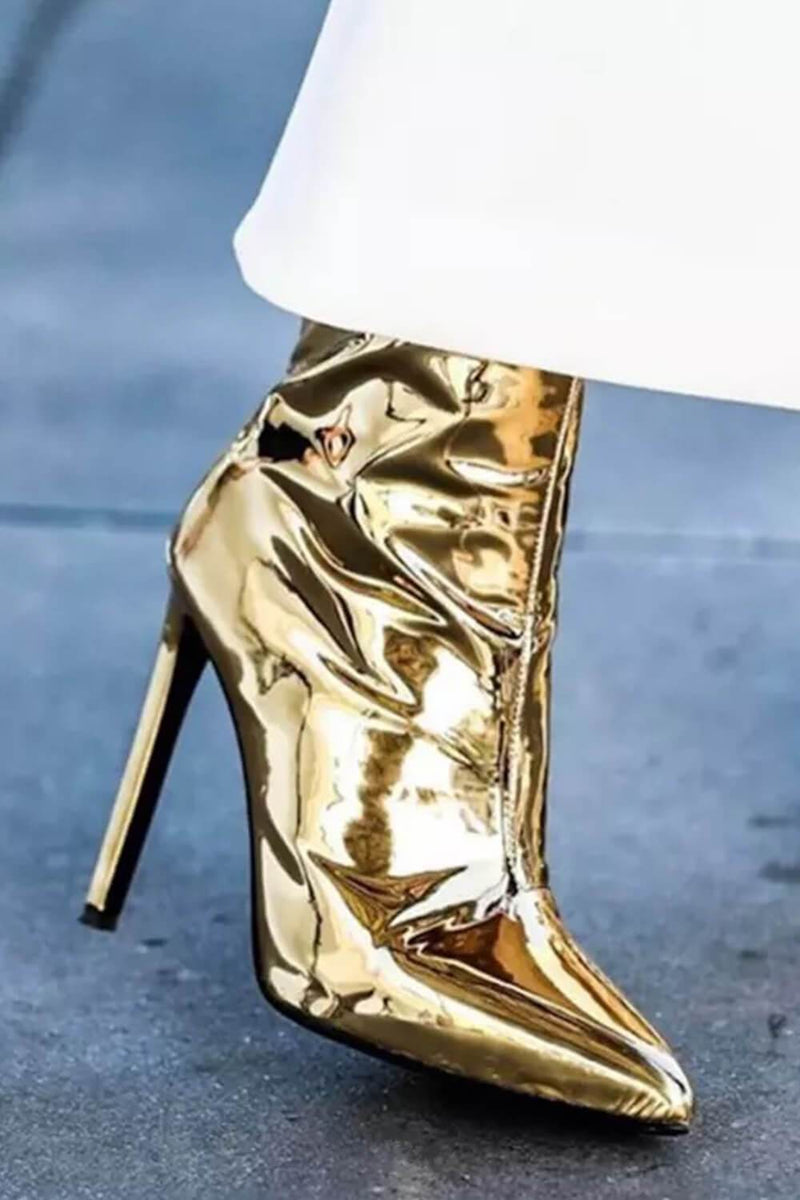 Metallic Gold Pointed Stiletto Heeled Ankle Boots (4095660163131)