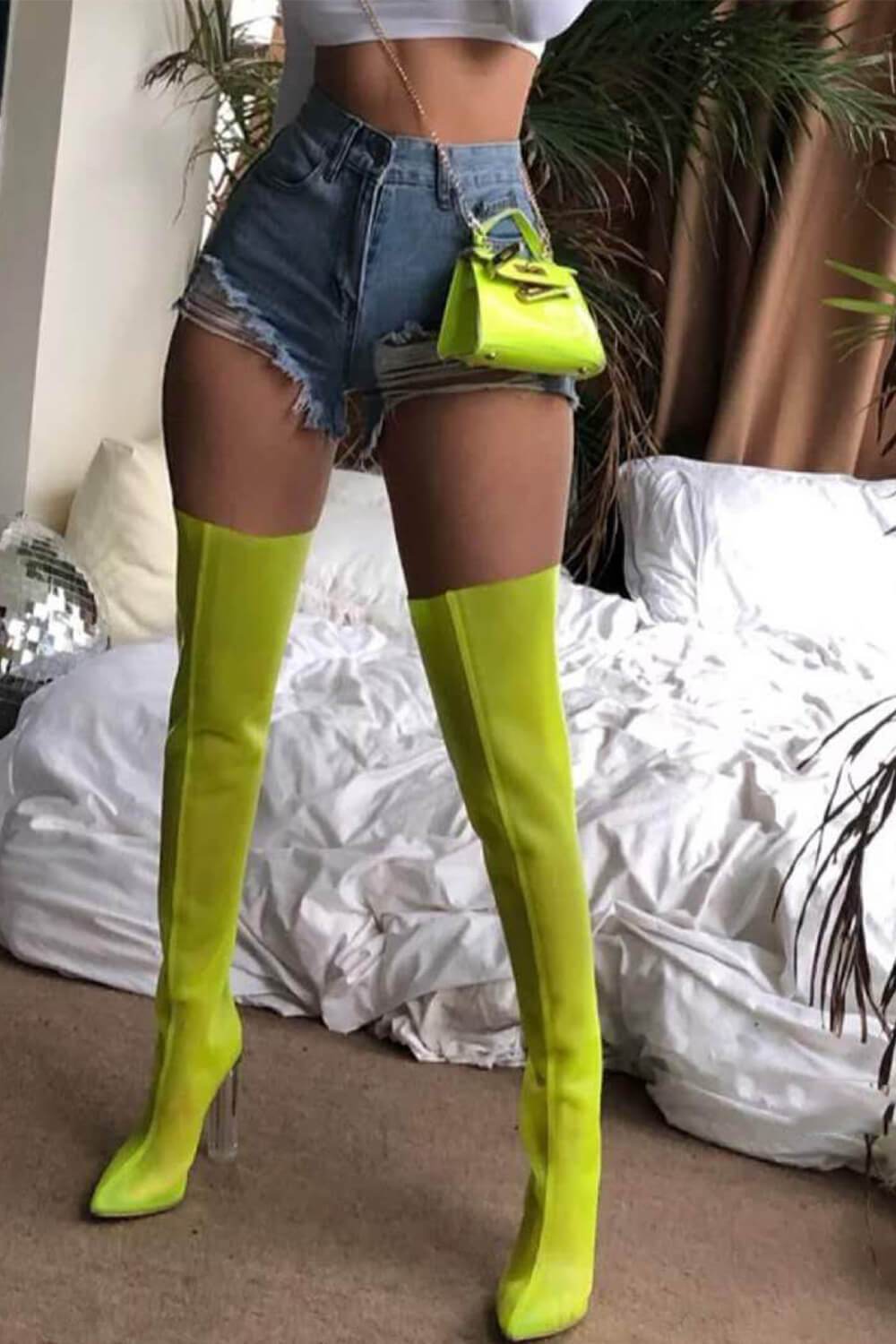 Neon Yellow Frost Thigh High Boots (4095660916795)