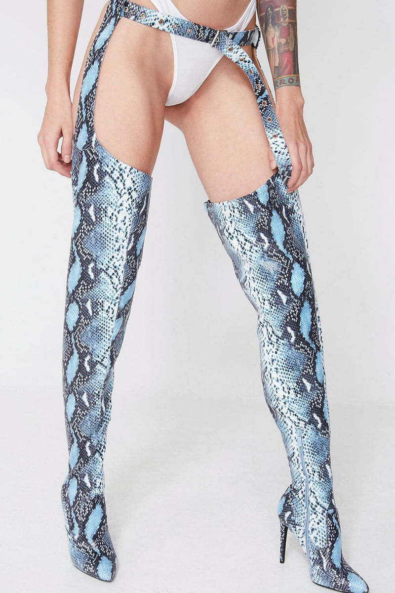 Snake Belted Thigh High Stiletto Boots (4095661178939)