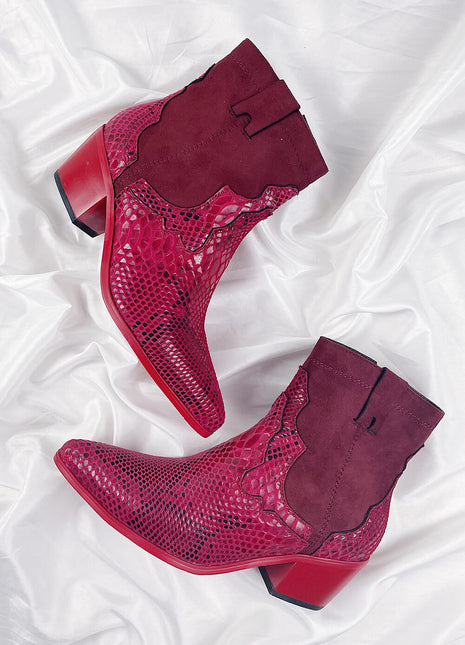 Red Snake Suede Cowboy Boots