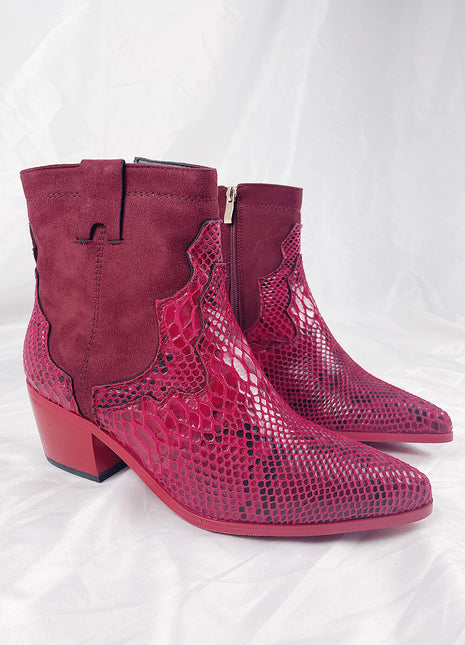 Red Snake Suede Cowboy Boots