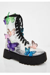Clear Glitter Chunky Lace Up Boots With 3D Butterfly (4110248935483)