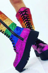 Rainbow Glitter Lace Up Knee High Platform Chunky Boots (4258899329083)