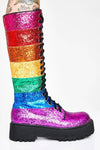 Rainbow Glitter Lace Up Knee High Platform Chunky Boots (4258899329083)