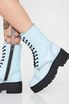 Neon Light Blue Patent Lace Up Platform Chunky Ankle Boots (4307981369403)