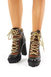Black Color Block Lace-Up Heeled Chunky Hiker Ankle Boots (4307981762619)