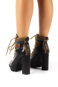 Black Color Block Lace-Up Heeled Chunky Hiker Ankle Boots (4307981762619)