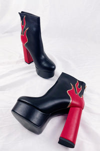 Flame Detail Platform Block Heeled Ankle Boots